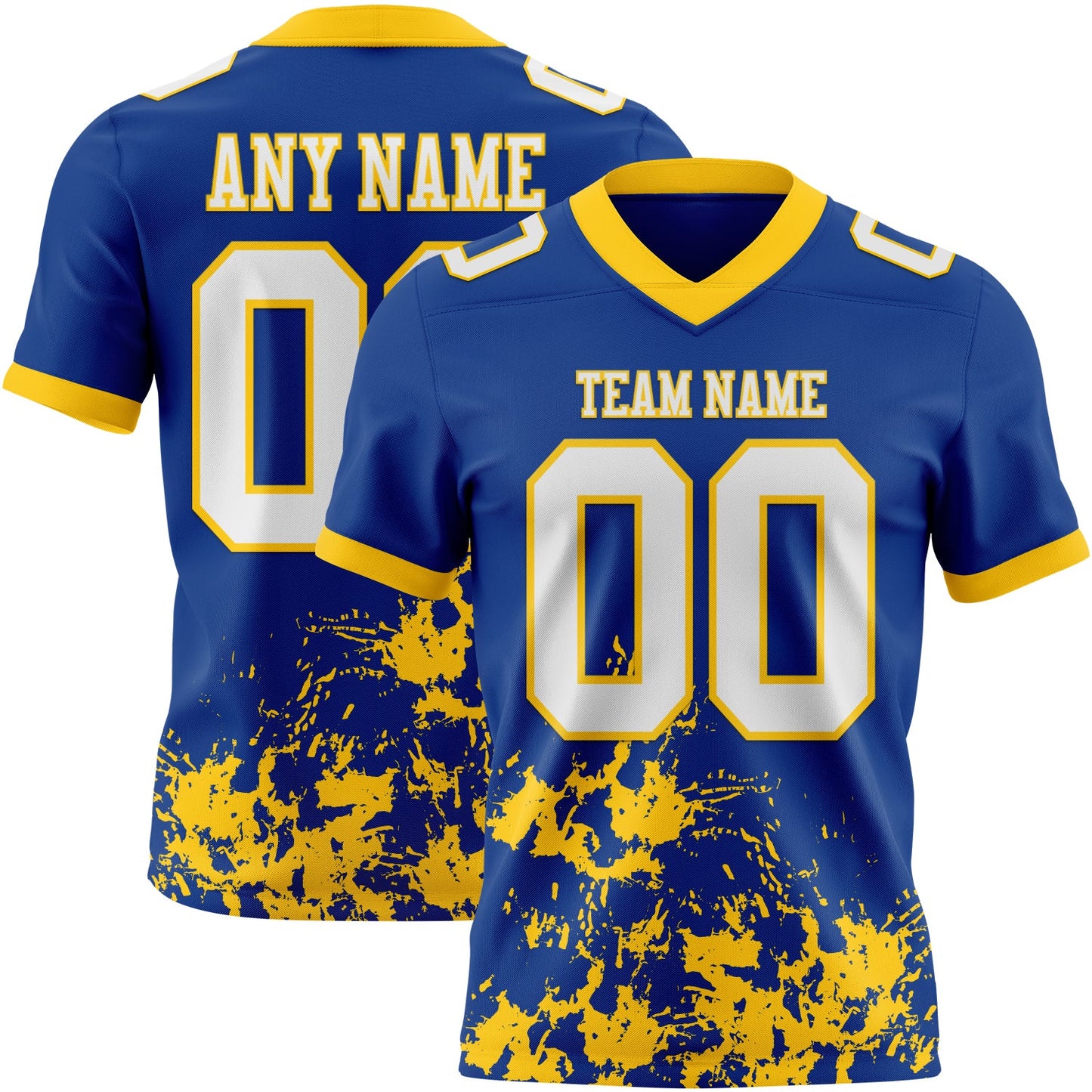 Custom Royal White-Yellow 3D Pattern Splash Authentic Football Jersey - Main View