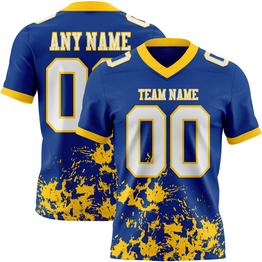 Custom Royal White-Yellow 3D Pattern Splash Authentic Football Jersey - Main View