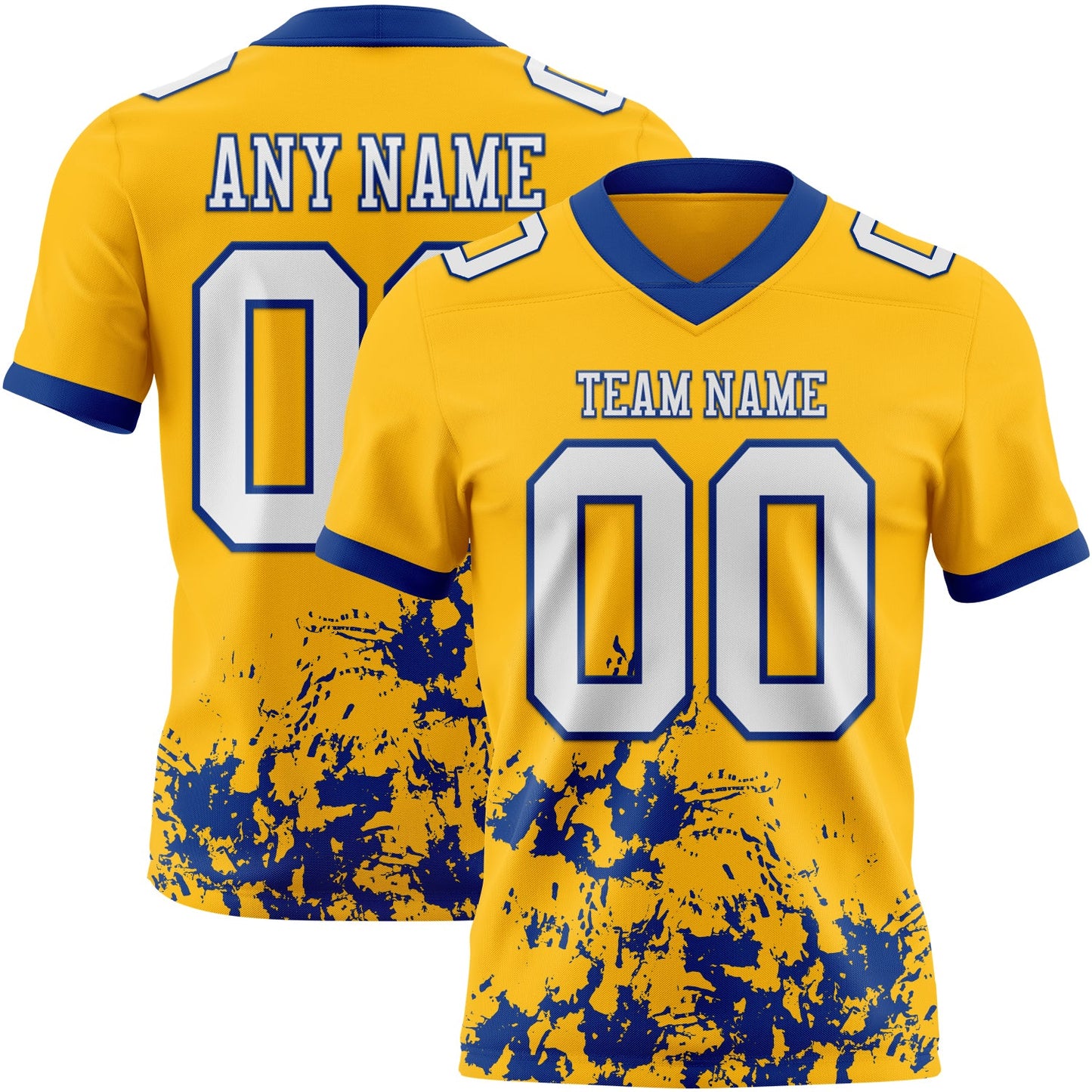 Custom Gold White-Royal 3D Pattern Splash Authentic Football Jersey - Main View