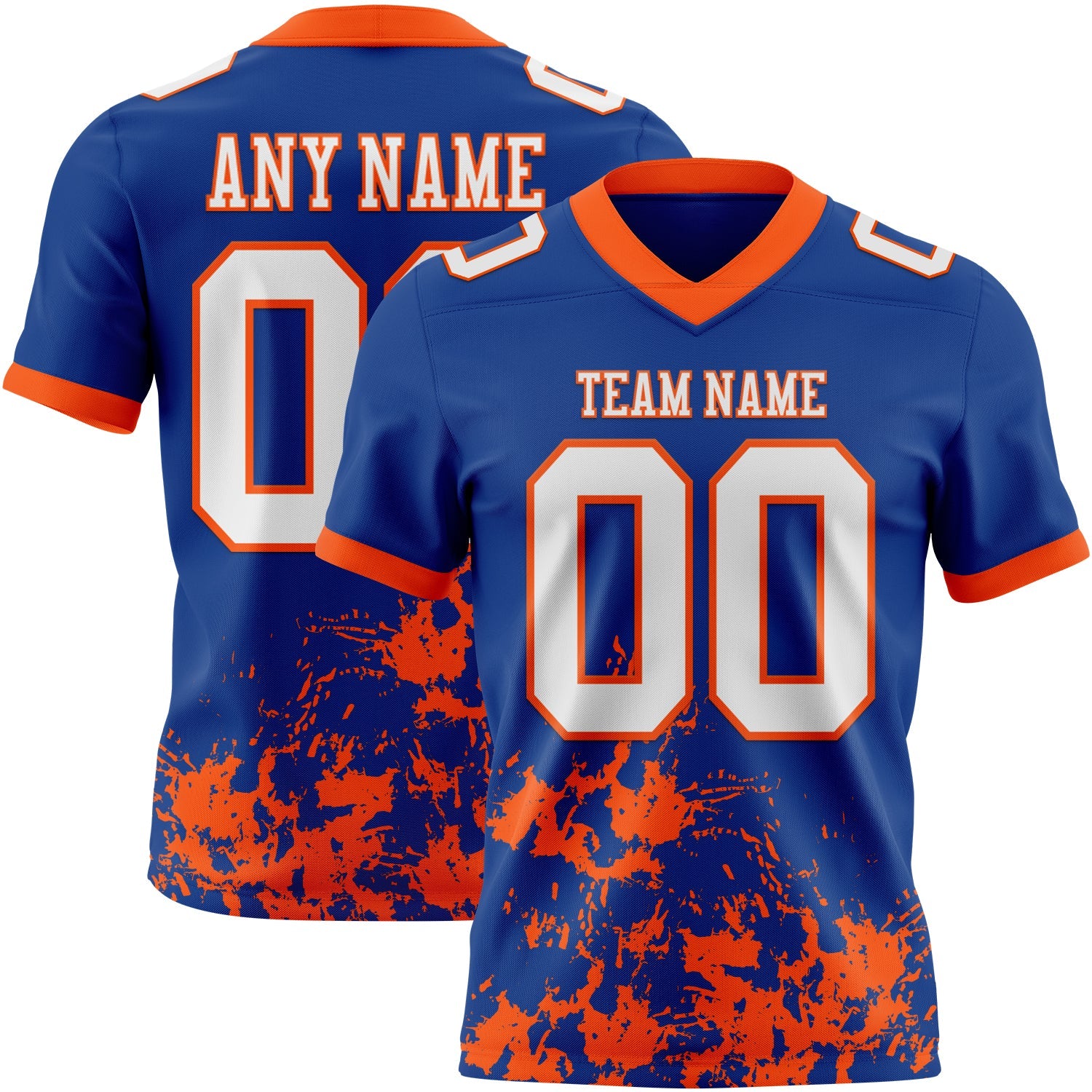 Custom Royal White-Orange 3D Pattern Splash Authentic Football Jersey - Main View