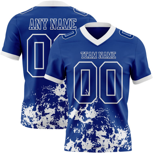 Custom Royal White 3D Pattern Splash Authentic Football Jersey - Main View