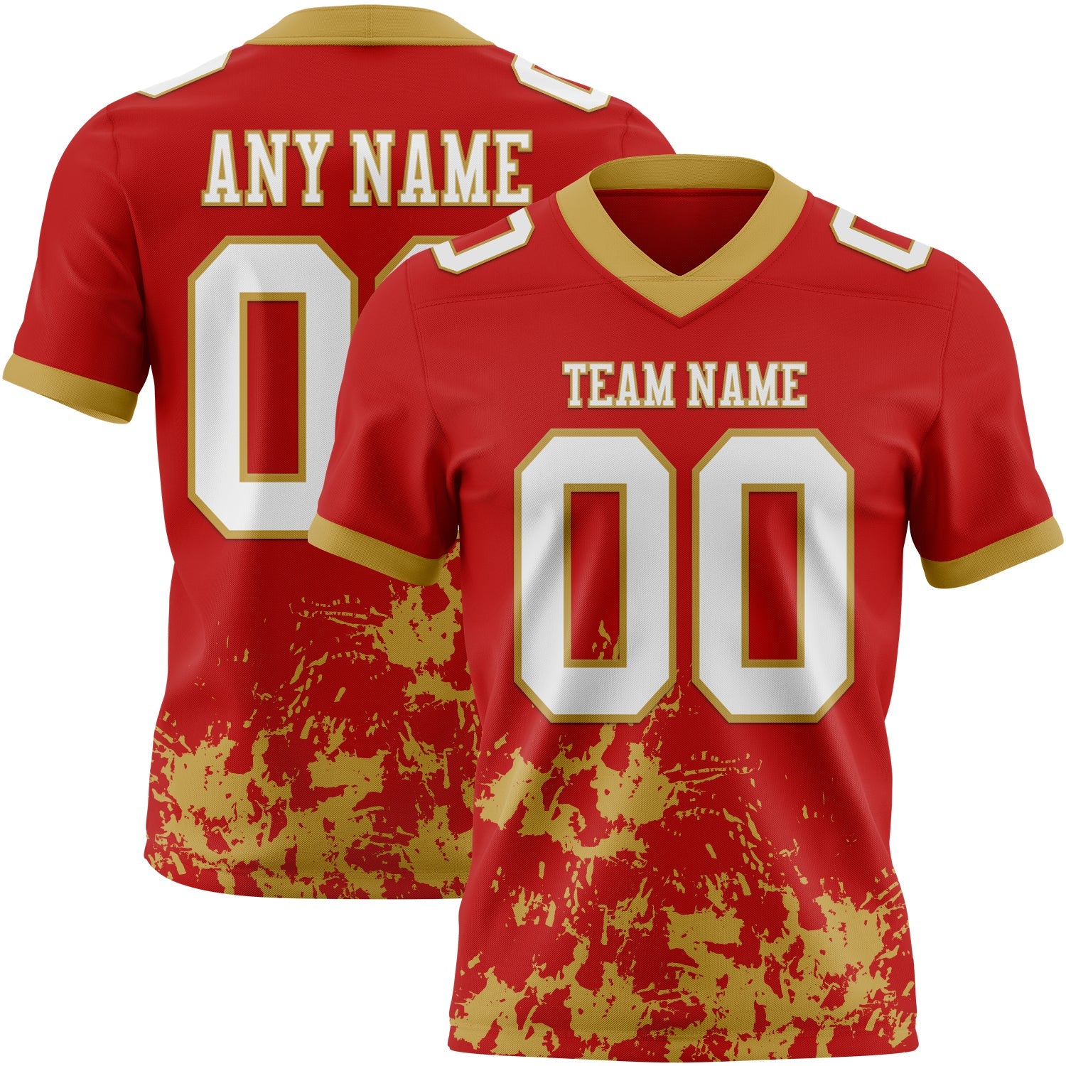 Custom Red White-Old Gold 3D Pattern Splash Authentic Football Jersey - Main View