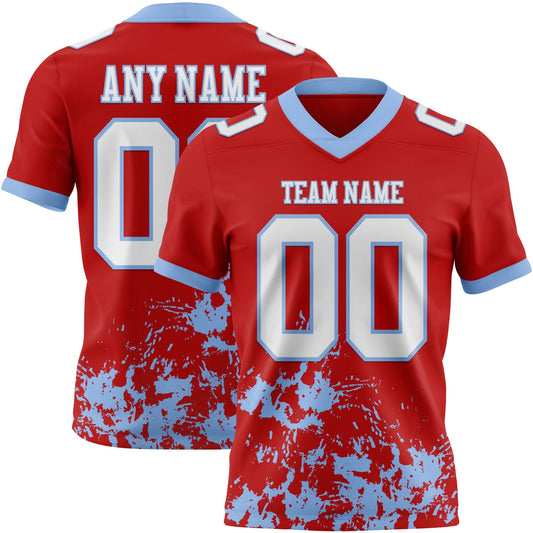 Custom Red White-Light Blue 3D Pattern Splash Authentic Football Jersey - Main View