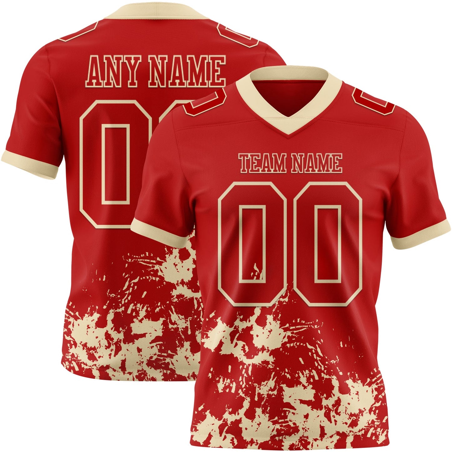 Custom Red Cream 3D Pattern Splash Authentic Football Jersey - Main View