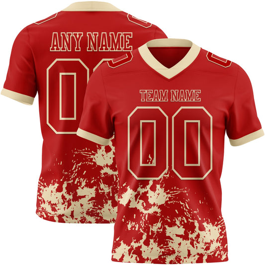 Custom Red Cream 3D Pattern Splash Authentic Football Jersey - Main View