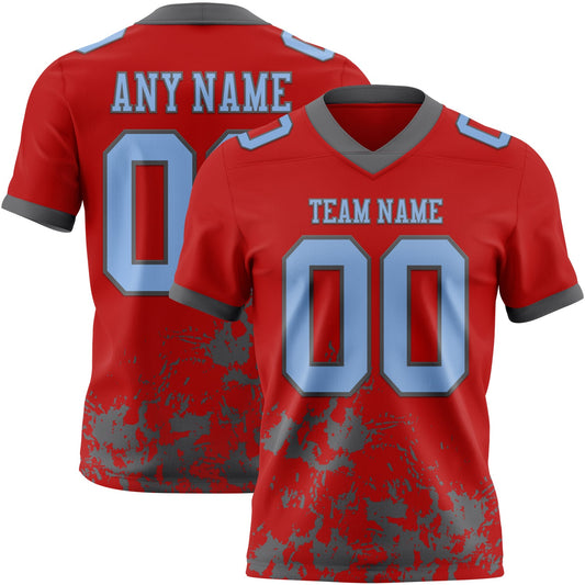 Custom Red Light Blue-Steel Gray 3D Pattern Splash Authentic Football Jersey - Main View