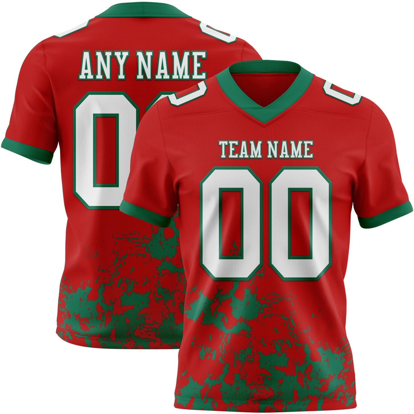 Custom Red White-Kelly Green 3D Pattern Splash Authentic Football Jersey - Main View