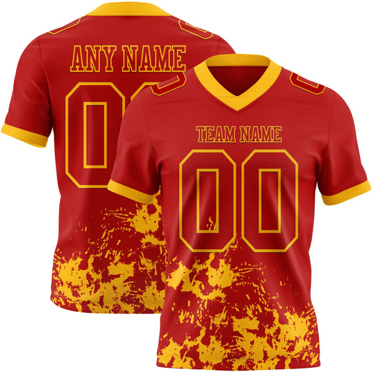 Custom Red Gold 3D Pattern Splash Authentic Football Jersey - Main View