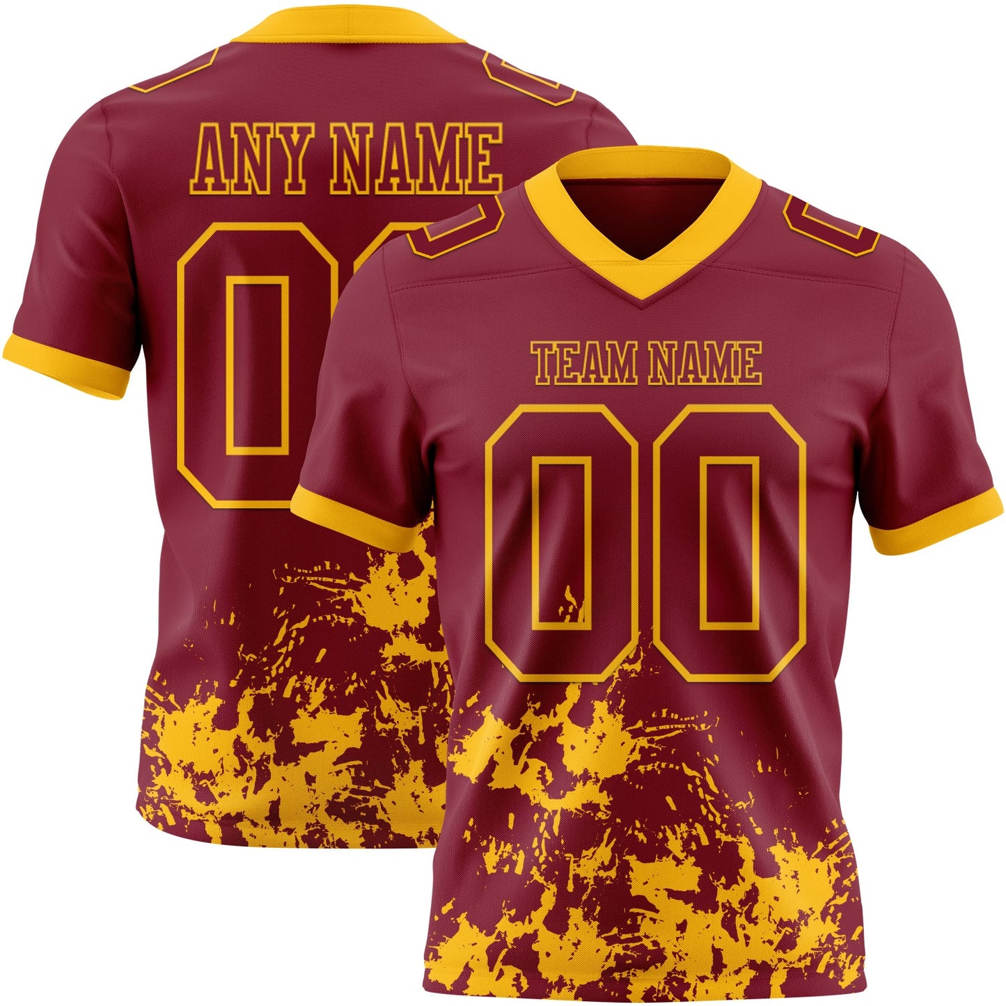Custom Crimson Gold 3D Pattern Splash Authentic Football Jersey - Main View