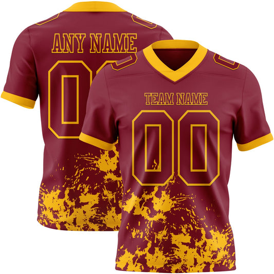 Custom Crimson Gold 3D Pattern Splash Authentic Football Jersey - Main View