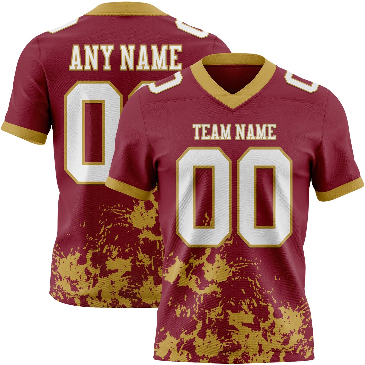 Custom Crimson White-Old Gold 3D Pattern Splash Authentic Football Jersey - Main View