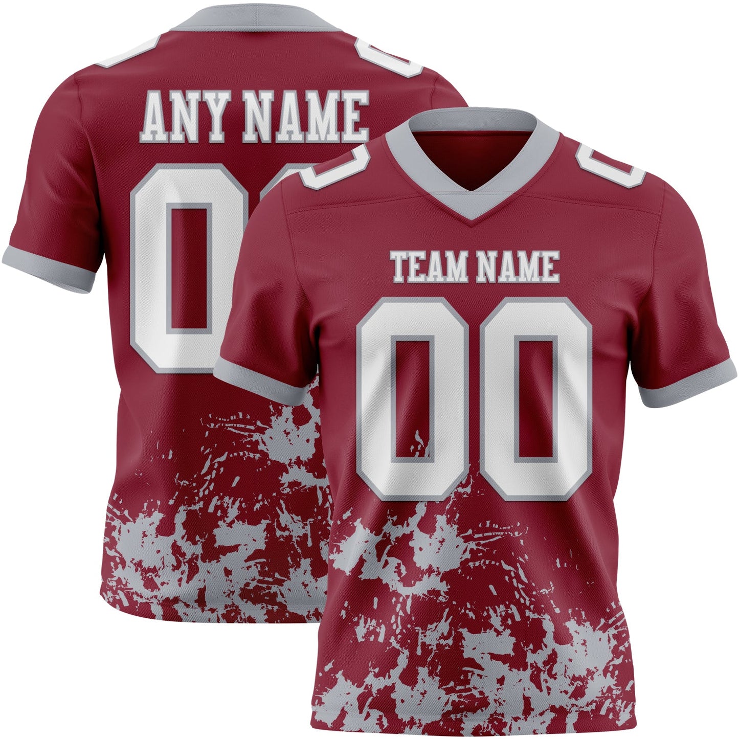Custom Crimson White-Gray 3D Pattern Splash Authentic Football Jersey - Main View