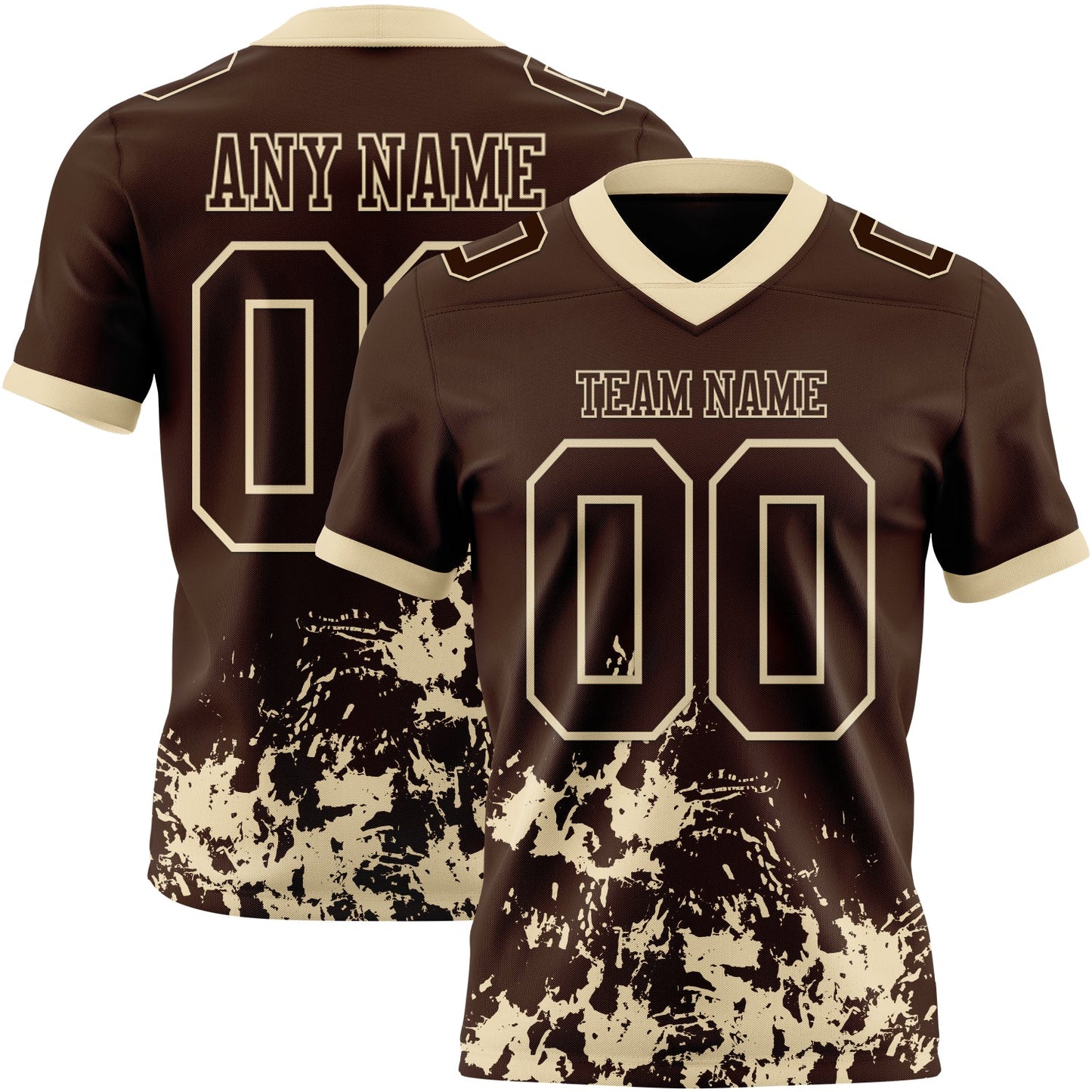 Custom Brown Cream 3D Pattern Splash Authentic Football Jersey - Main View