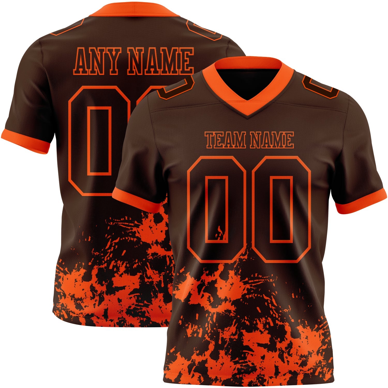 Custom Brown Orange 3D Pattern Splash Authentic Football Jersey - Main View