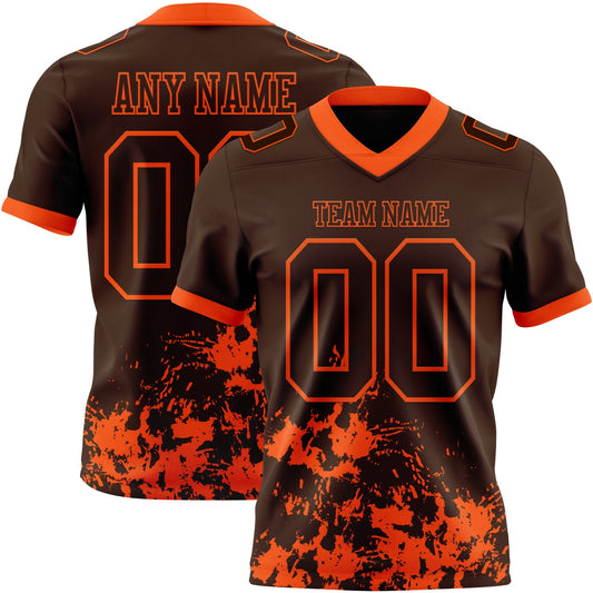 Custom Brown Orange 3D Pattern Splash Authentic Football Jersey - Main View
