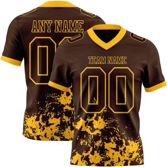 Custom Brown Gold 3D Pattern Splash Authentic Football Jersey - Main View