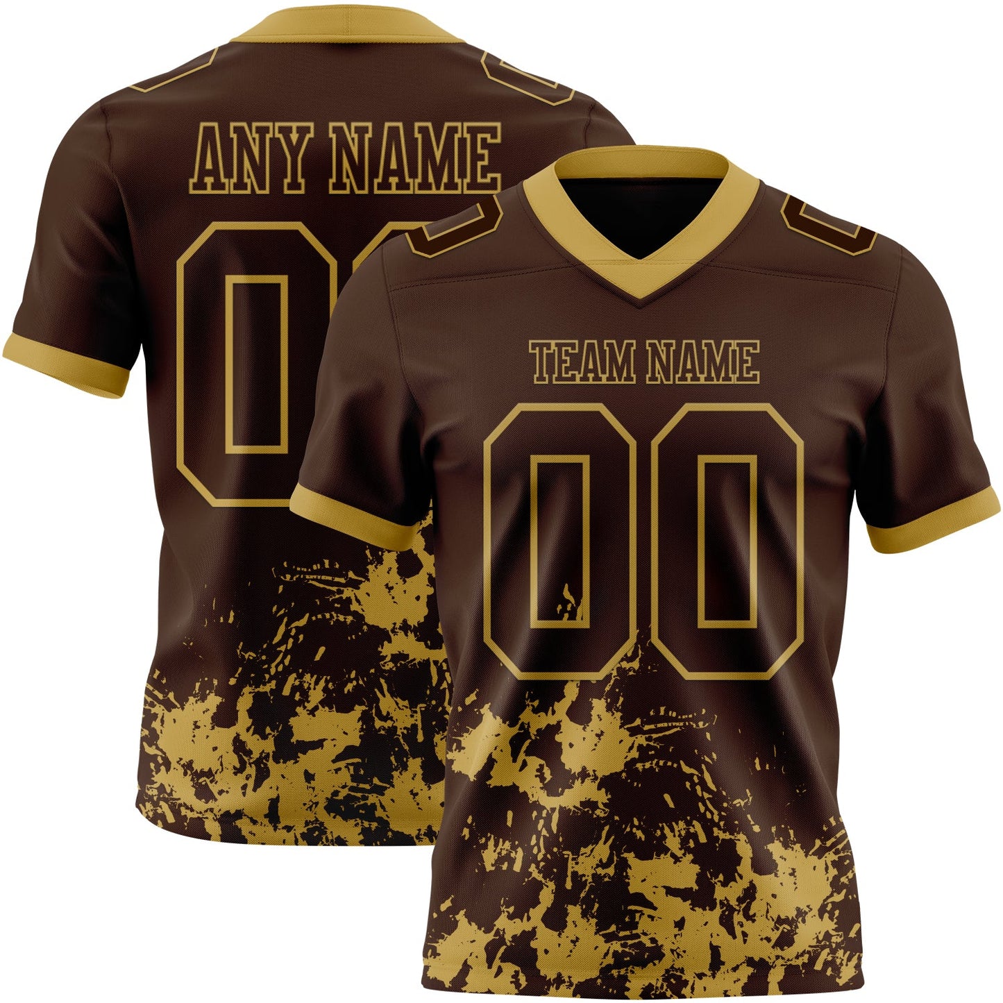 Custom Brown Old Gold 3D Pattern Splash Authentic Football Jersey - Main View