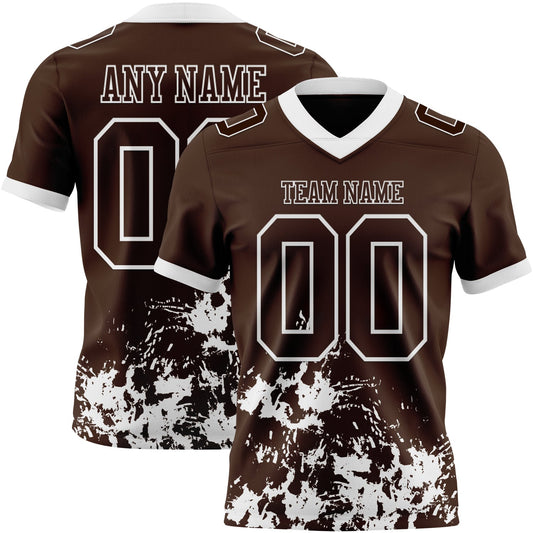 Custom Brown White 3D Pattern Splash Authentic Football Jersey - Main View
