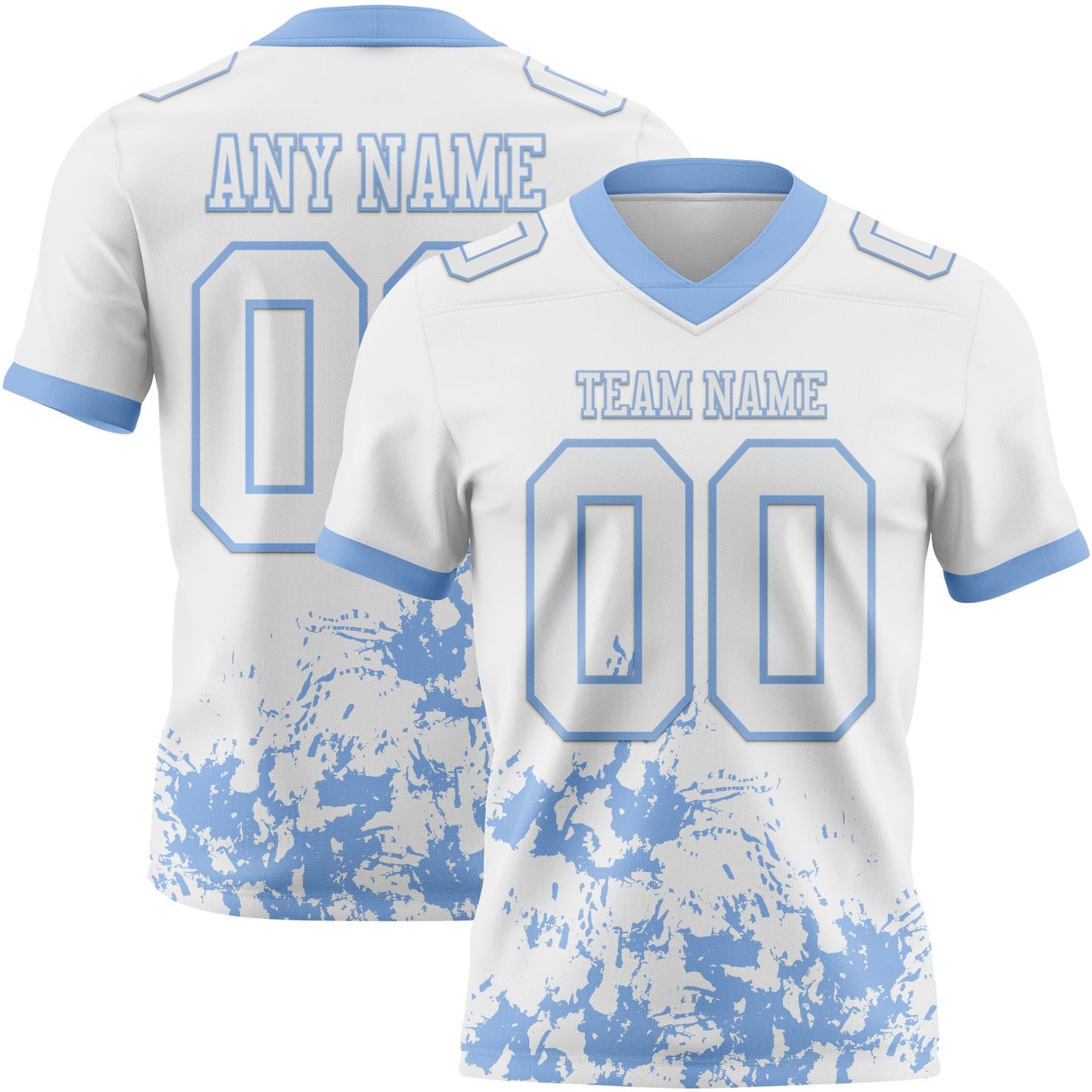 Custom White Light Blue 3D Pattern Splash Authentic Football Jersey - Main View