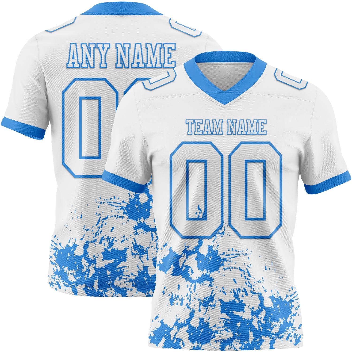 Custom White Powder Blue 3D Pattern Splash Authentic Football Jersey - Main View