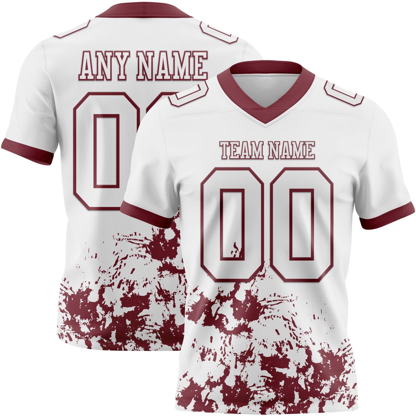 Custom White Burgundy 3D Pattern Splash Authentic Football Jersey - Main View