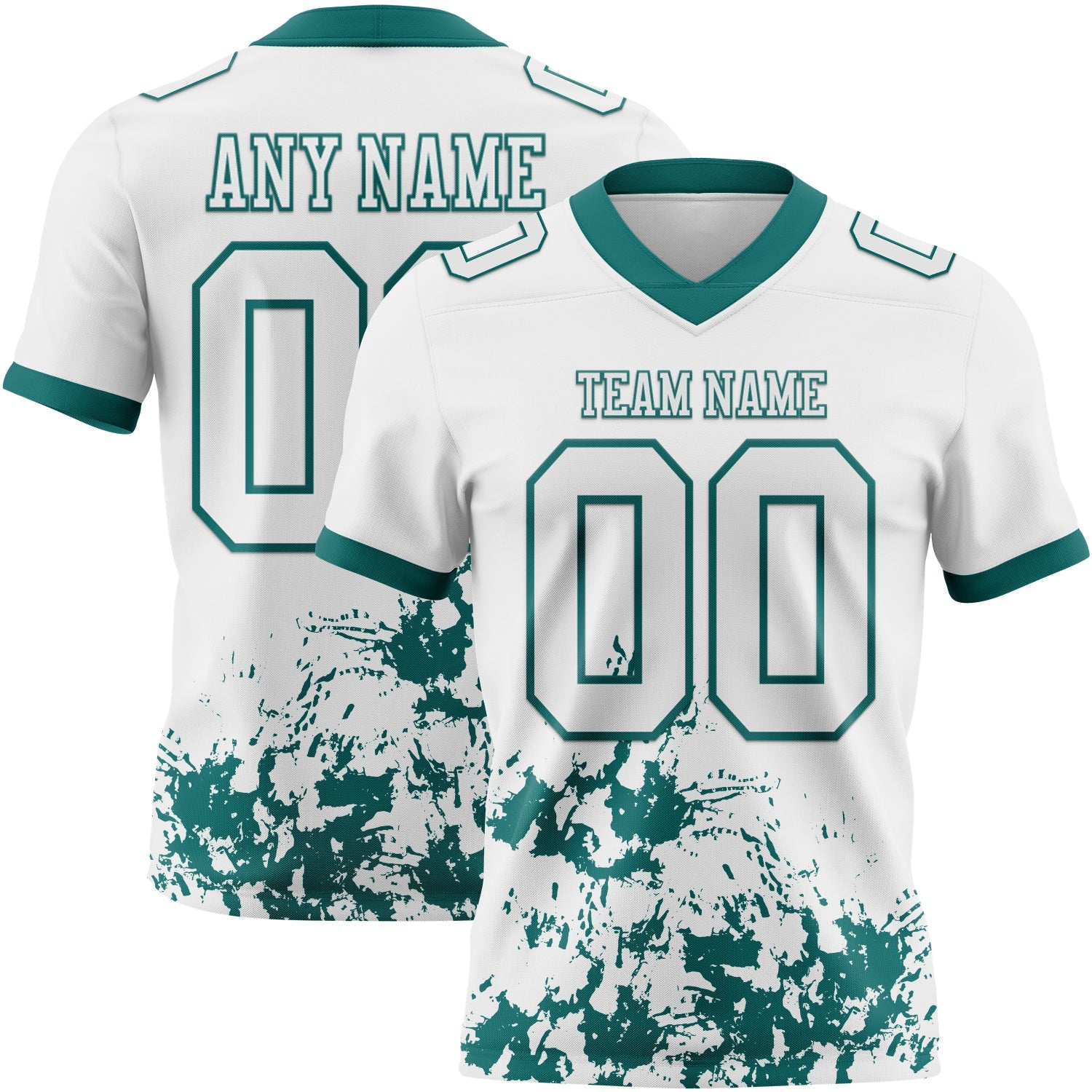 Custom White Teal 3D Pattern Splash Authentic Football Jersey - Main View