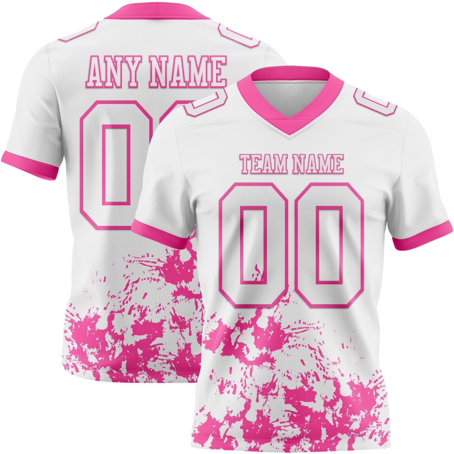 Custom White Pink 3D Pattern Splash Authentic Football Jersey - Main View