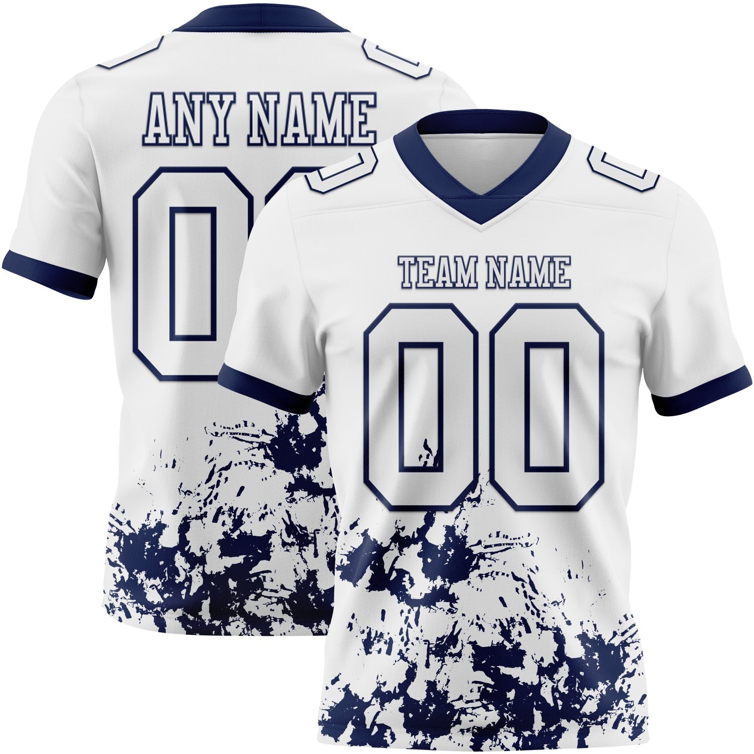 Custom White Navy 3D Pattern Splash Authentic Football Jersey - Main View