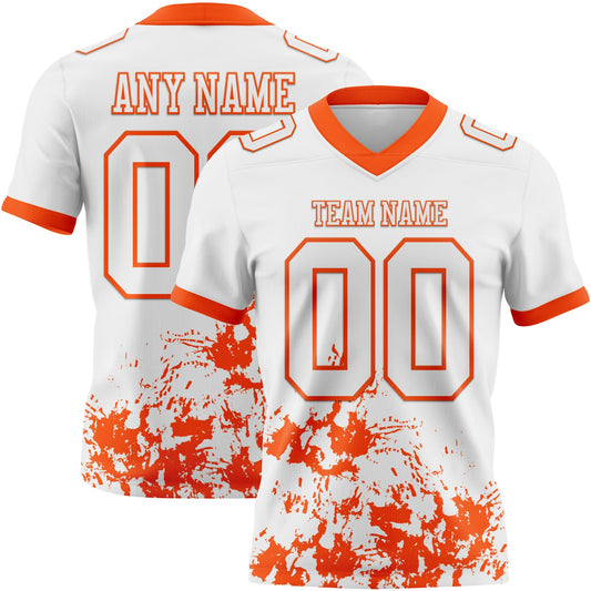 Custom White Orange 3D Pattern Splash Authentic Football Jersey - Main View