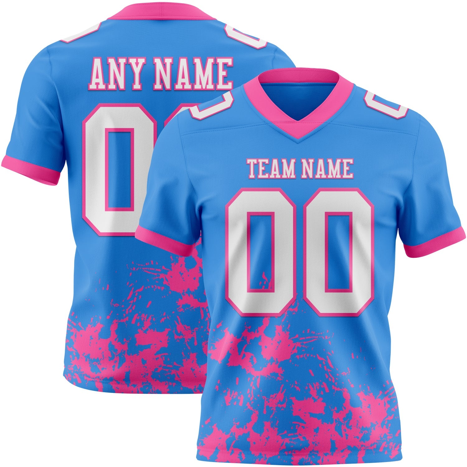 Custom Powder Blue White-Pink 3D Pattern Splash Authentic Football Jersey - Main View