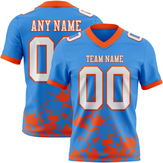 Custom Powder Blue White-Orange 3D Pattern Splash Authentic Football Jersey - Main View