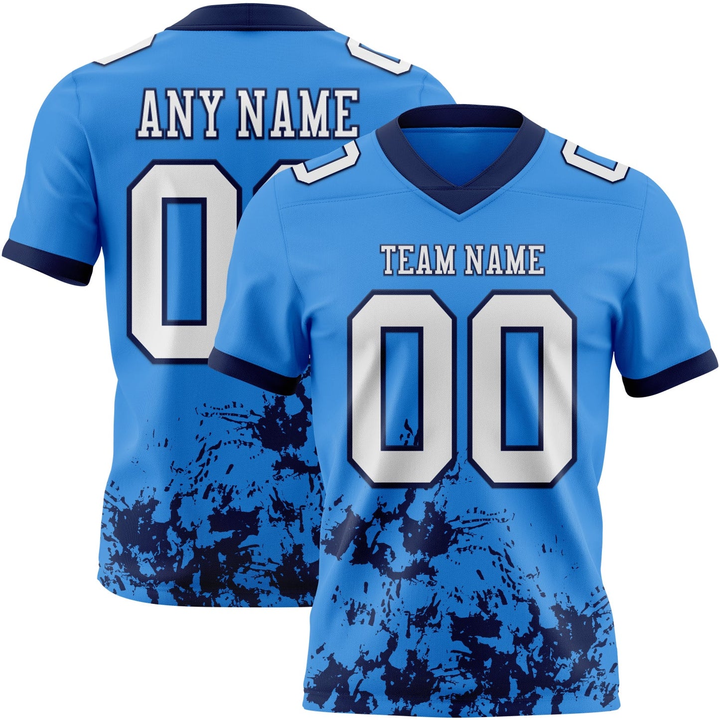 Custom Powder Blue White-Navy 3D Pattern Splash Authentic Football Jersey - Main View
