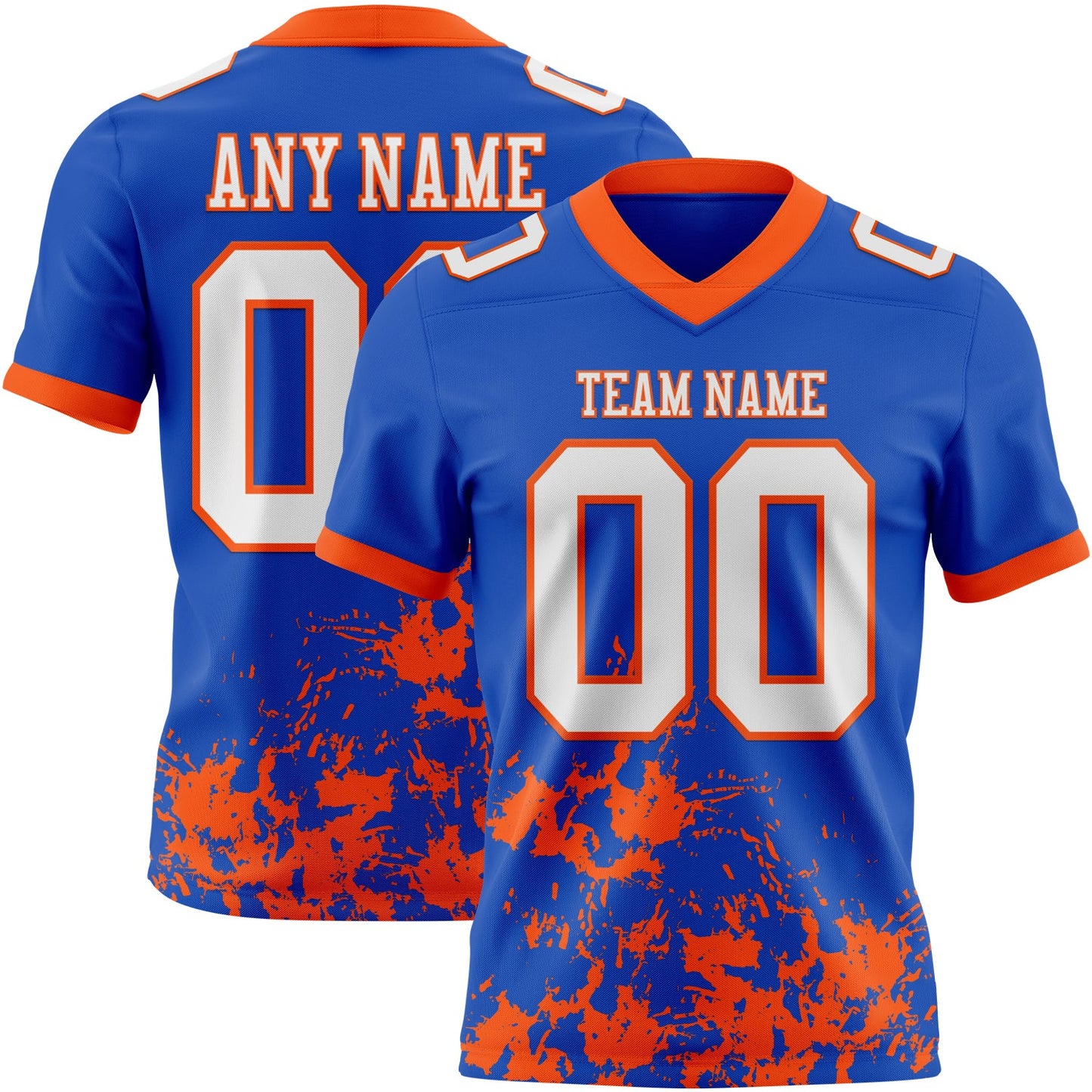 Custom Thunder Blue White-Orange 3D Pattern Splash Authentic Football Jersey - Main View