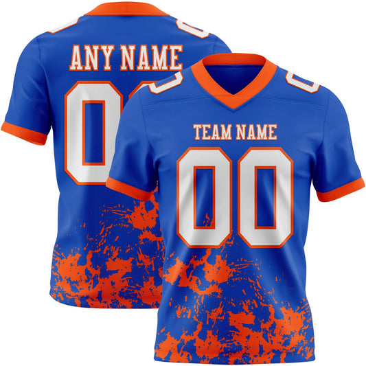 Custom Thunder Blue White-Orange 3D Pattern Splash Authentic Football Jersey - Main View