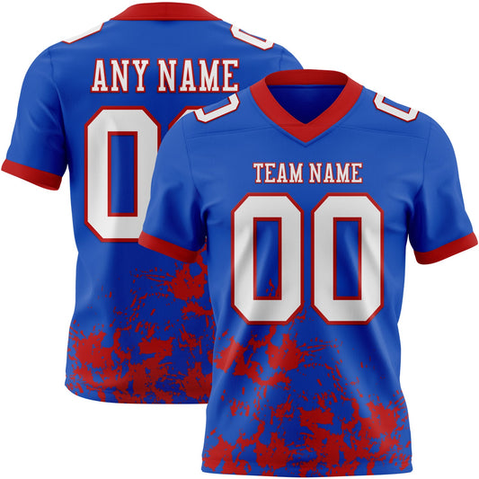 Custom Thunder Blue White-Red 3D Pattern Splash Authentic Football Jersey - Main View