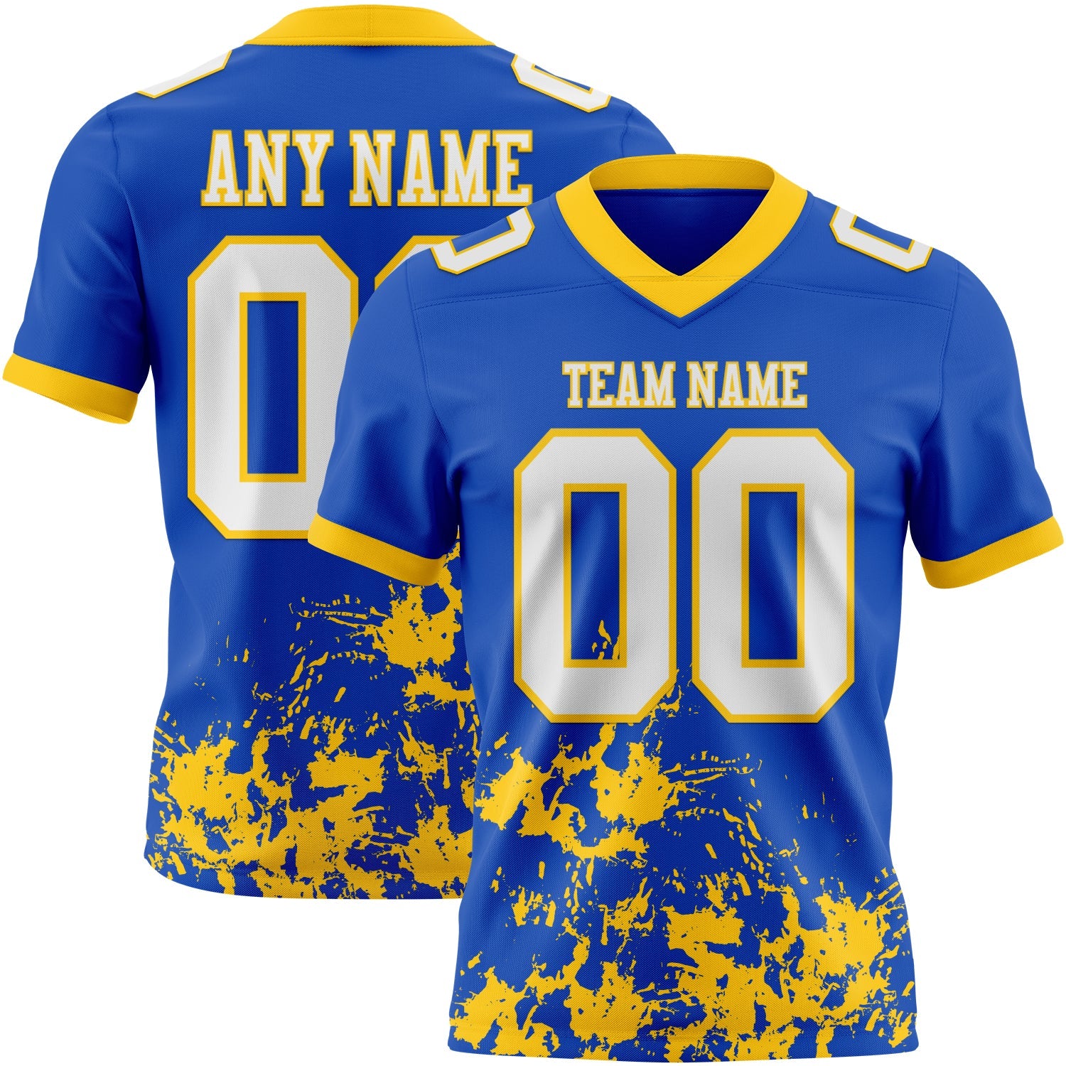 Custom Thunder Blue White-Yellow 3D Pattern Splash Authentic Football Jersey - Main View