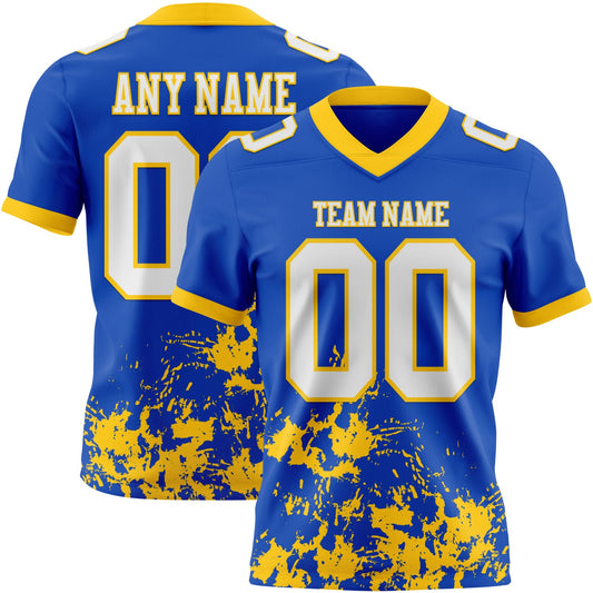 Custom Thunder Blue White-Yellow 3D Pattern Splash Authentic Football Jersey - Main View