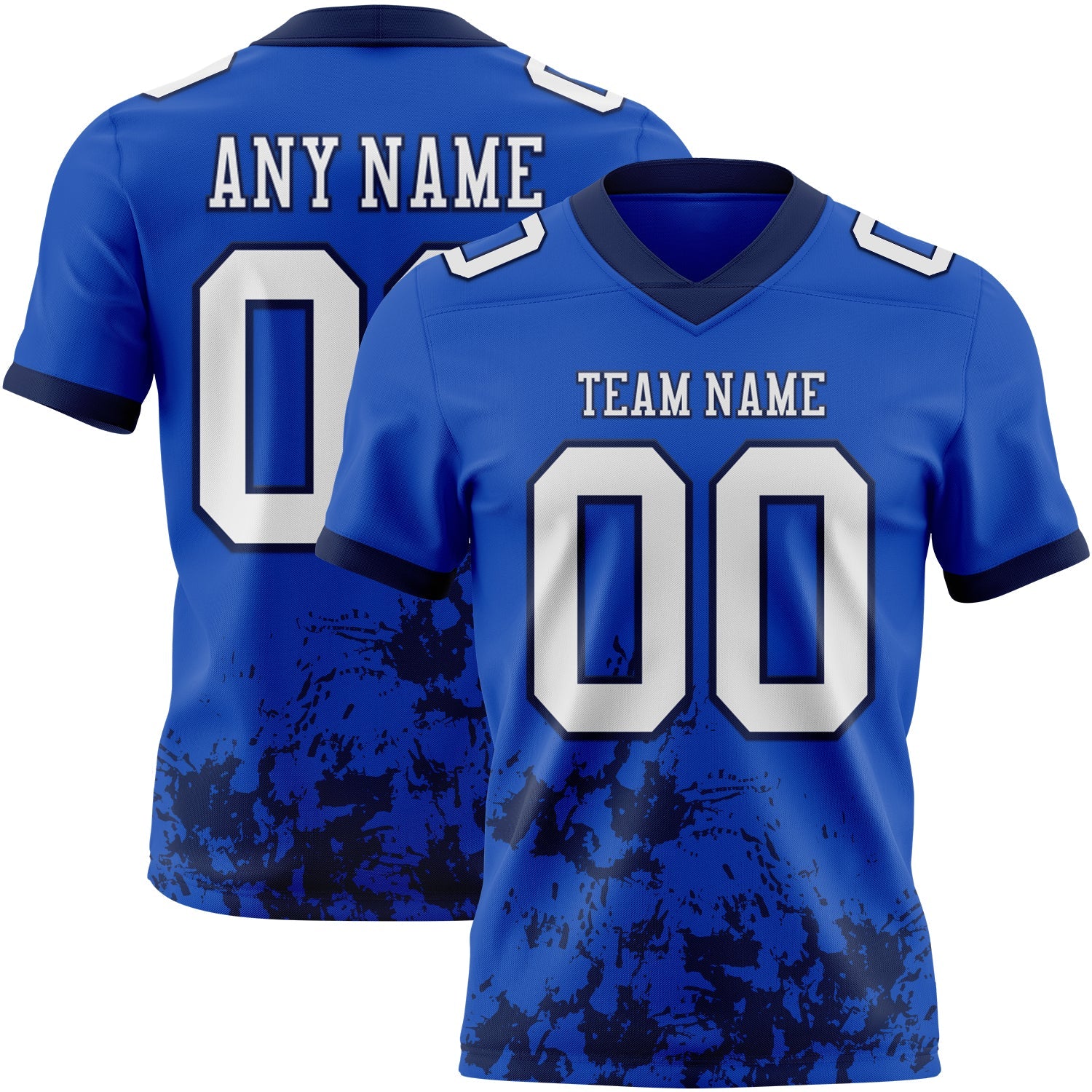 Custom Thunder Blue White-Navy 3D Pattern Splash Authentic Football Jersey - Main View