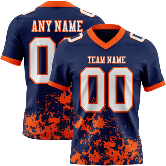 Custom Navy White-Orange 3D Pattern Splash Authentic Football Jersey - Main View