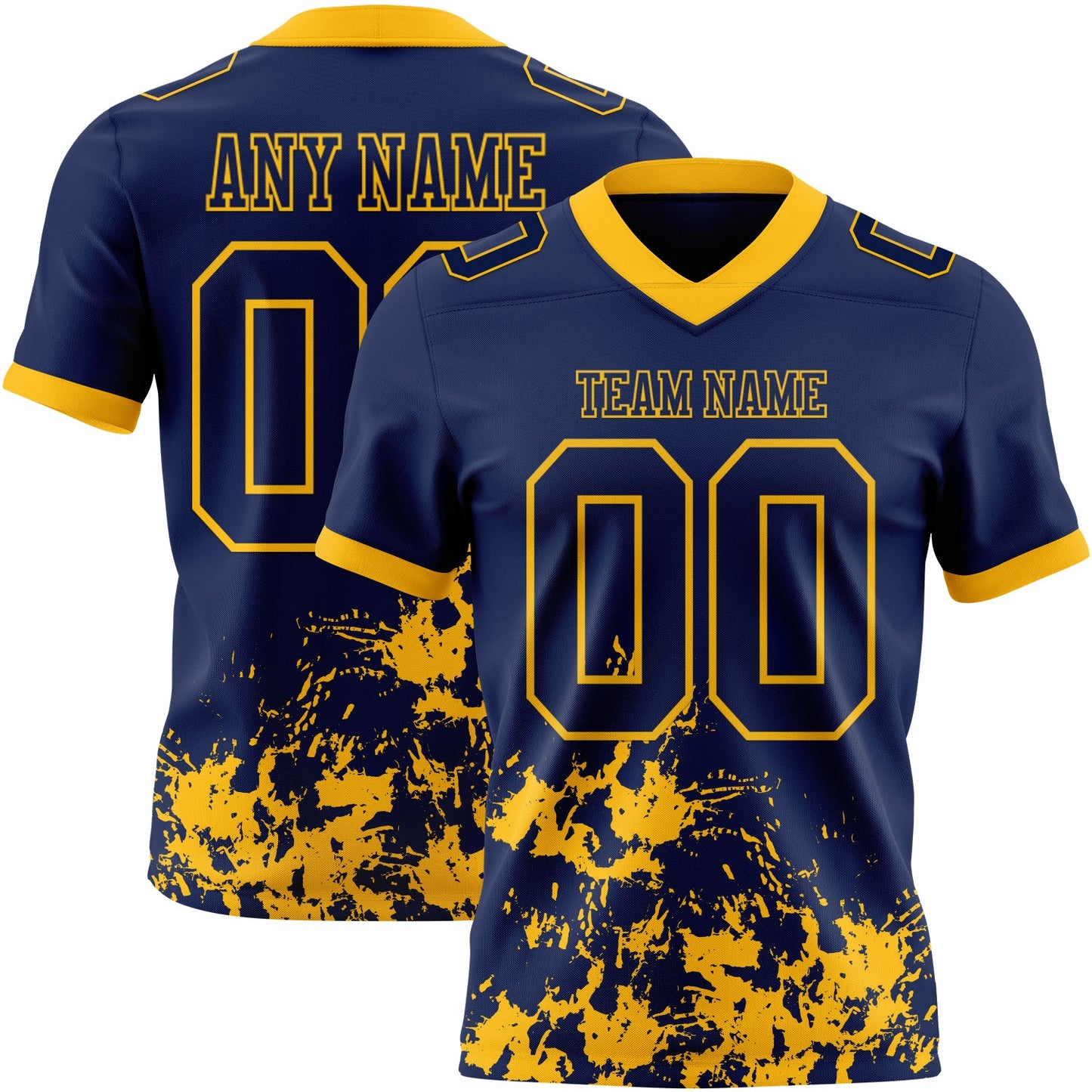 Custom Navy Gold 3D Pattern Splash Authentic Football Jersey - Main View