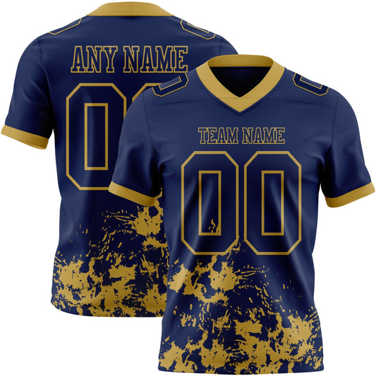 Custom Navy Old Gold 3D Pattern Splash Authentic Football Jersey - Main View