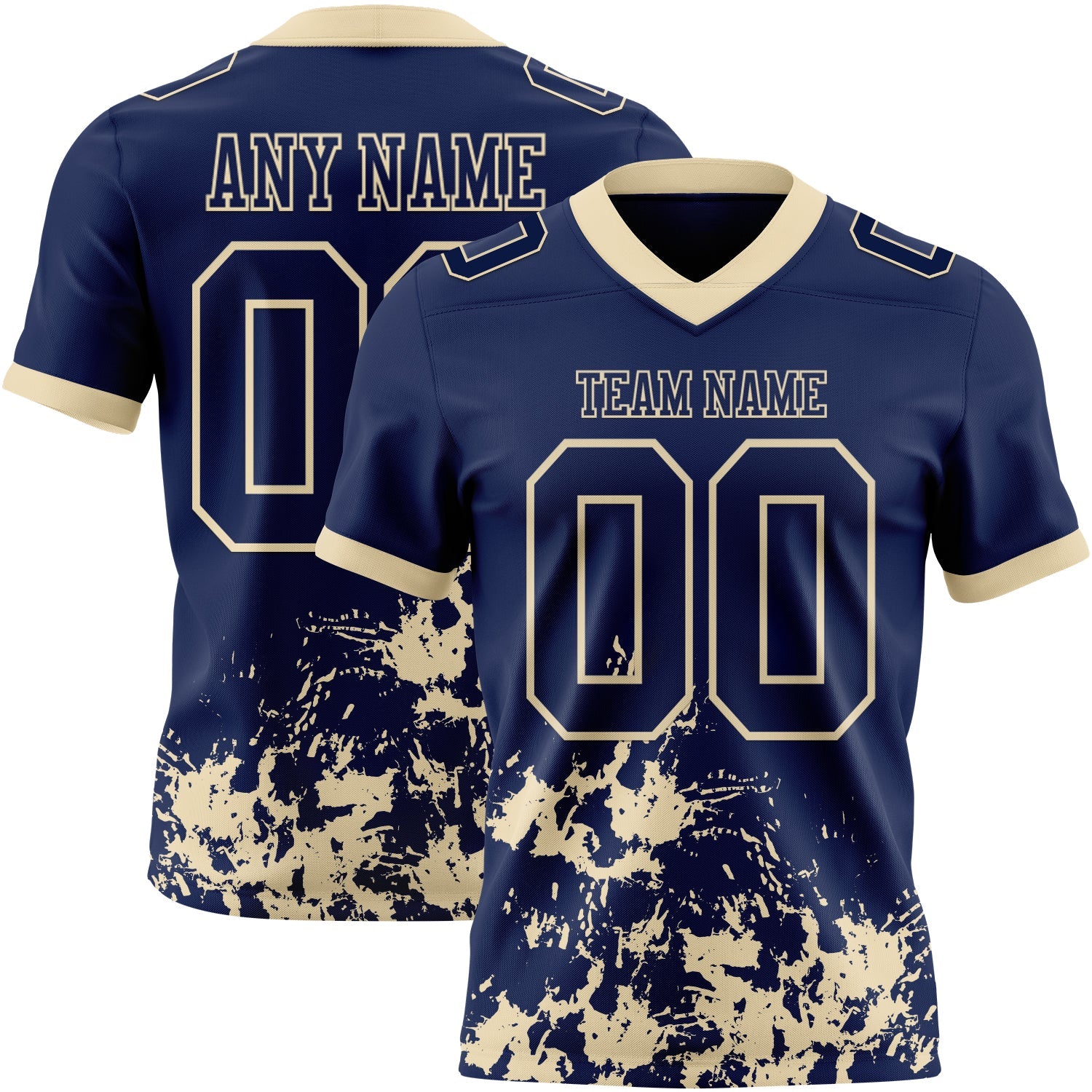 Custom Navy Cream 3D Pattern Splash Authentic Football Jersey - Main View