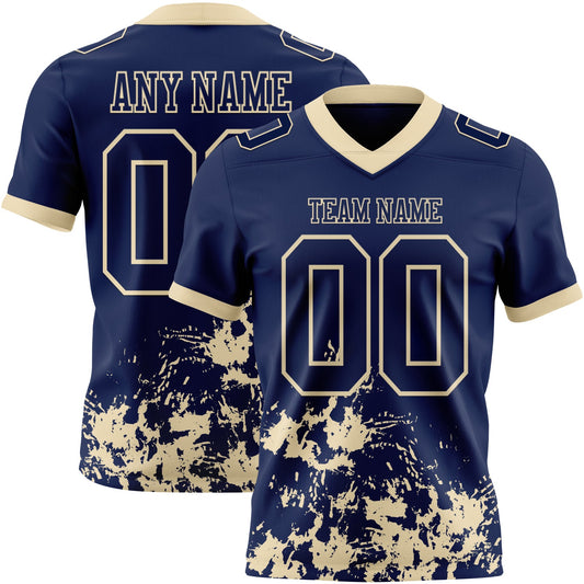 Custom Navy Cream 3D Pattern Splash Authentic Football Jersey - Main View