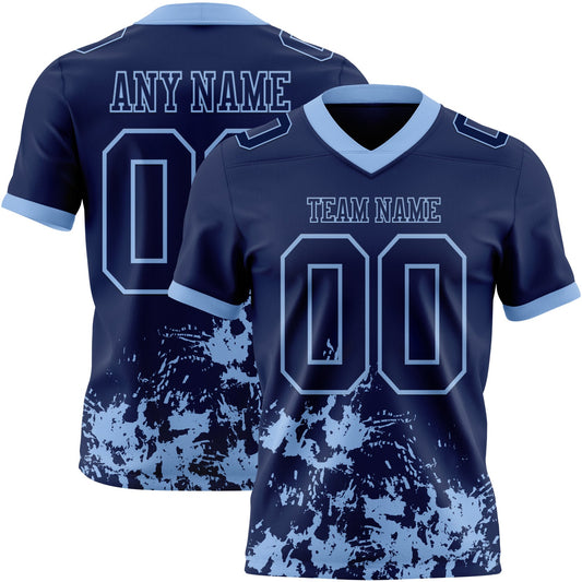 Custom Navy Light Blue 3D Pattern Splash Authentic Football Jersey - Main View