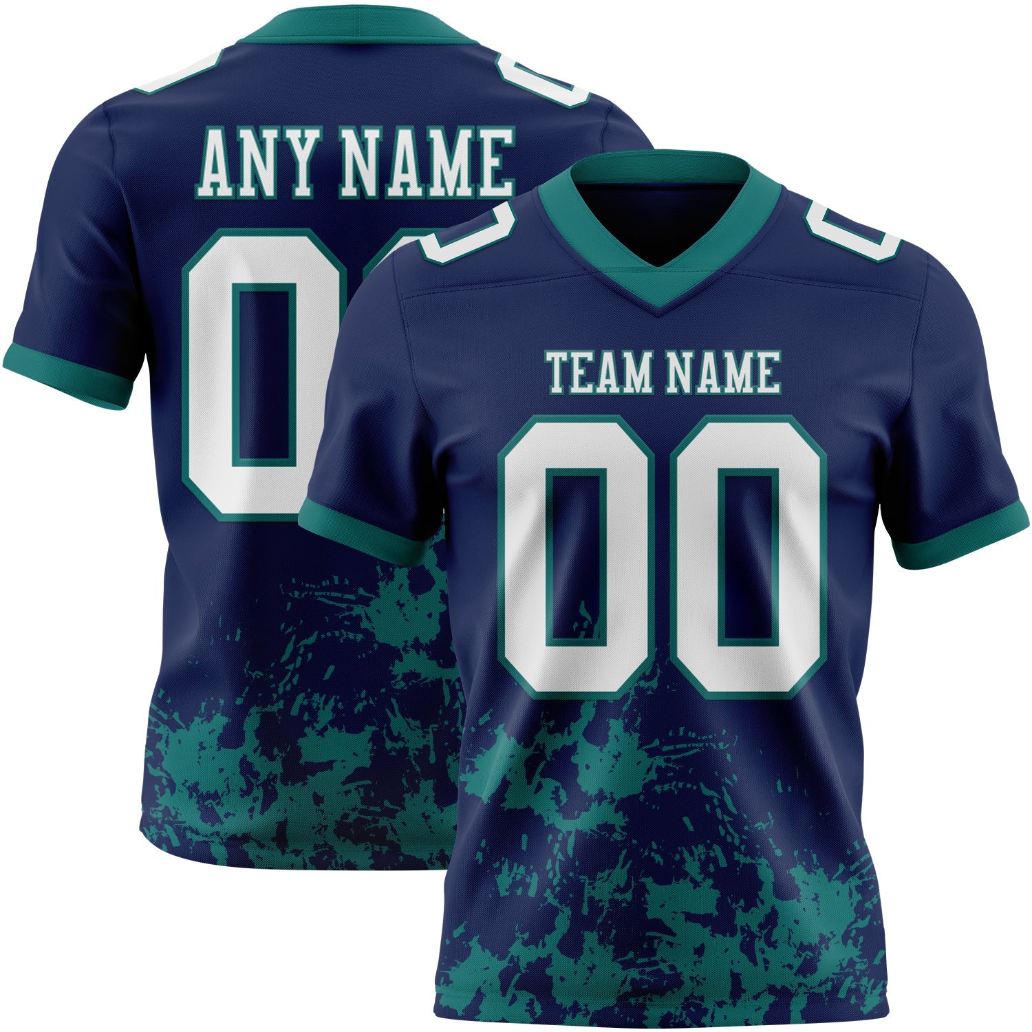 Custom Navy White-Teal 3D Pattern Splash Authentic Football Jersey - Main View