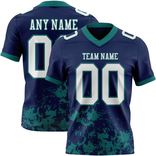 Custom Navy White-Teal 3D Pattern Splash Authentic Football Jersey - Main View