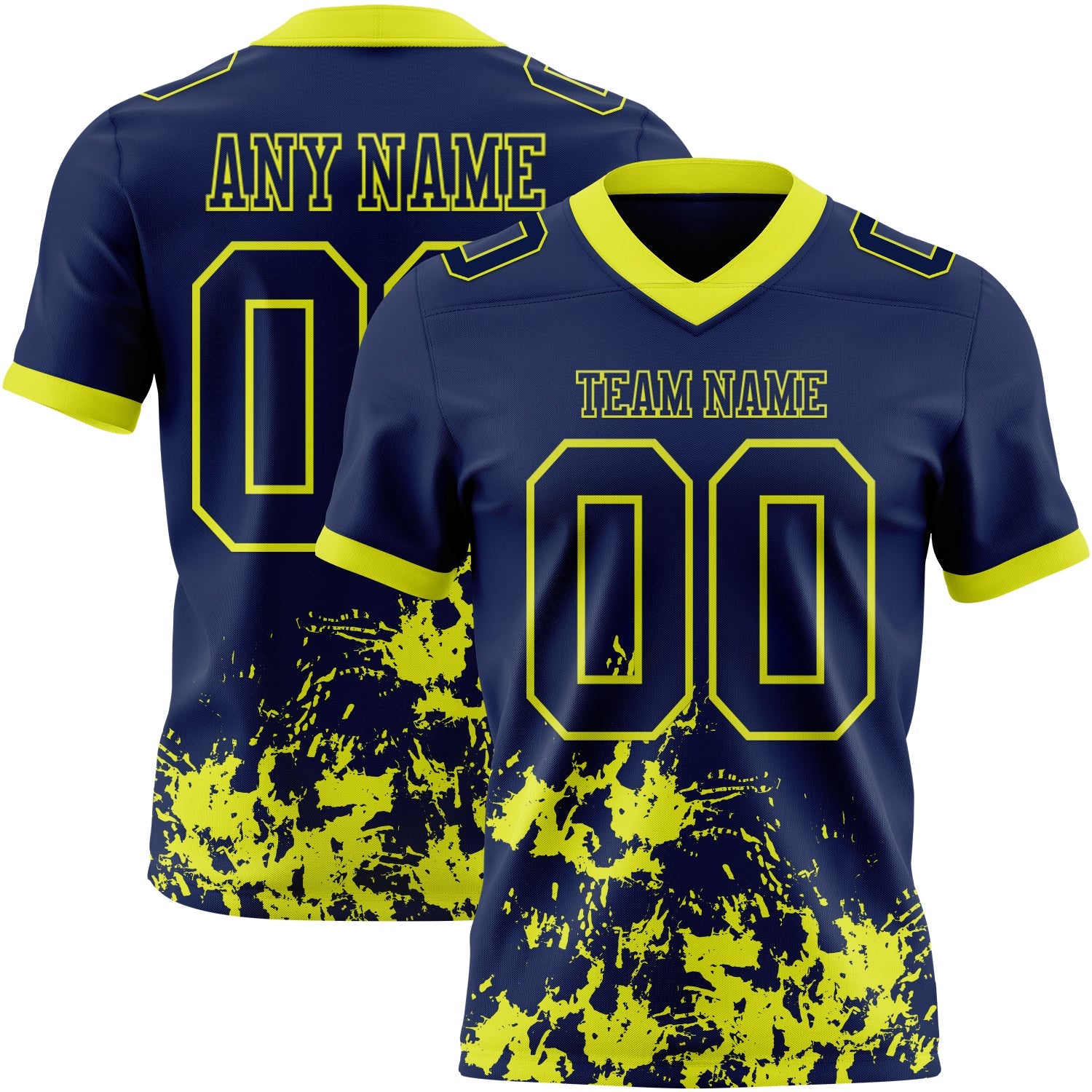 Custom Navy Neon Yellow 3D Pattern Splash Authentic Football Jersey - Main View