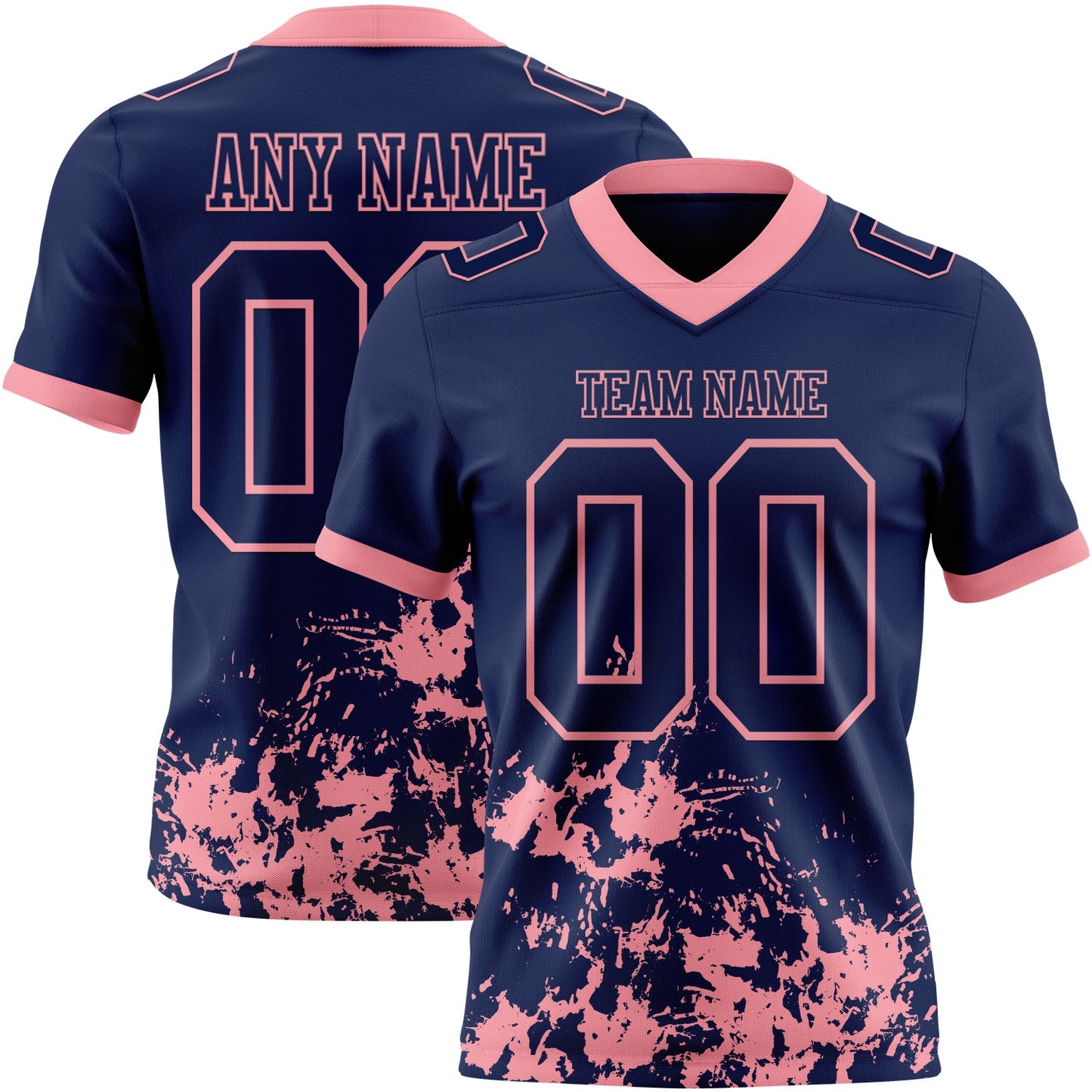 Custom Navy Medium Pink 3D Pattern Splash Authentic Football Jersey - Main View
