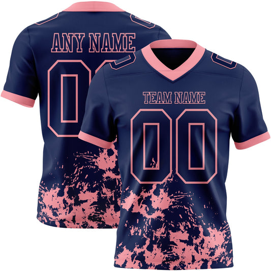 Custom Navy Medium Pink 3D Pattern Splash Authentic Football Jersey - Main View