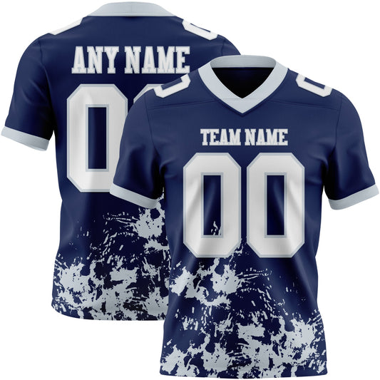 Custom Navy White-Silver 3D Pattern Splash Authentic Football Jersey - Main View